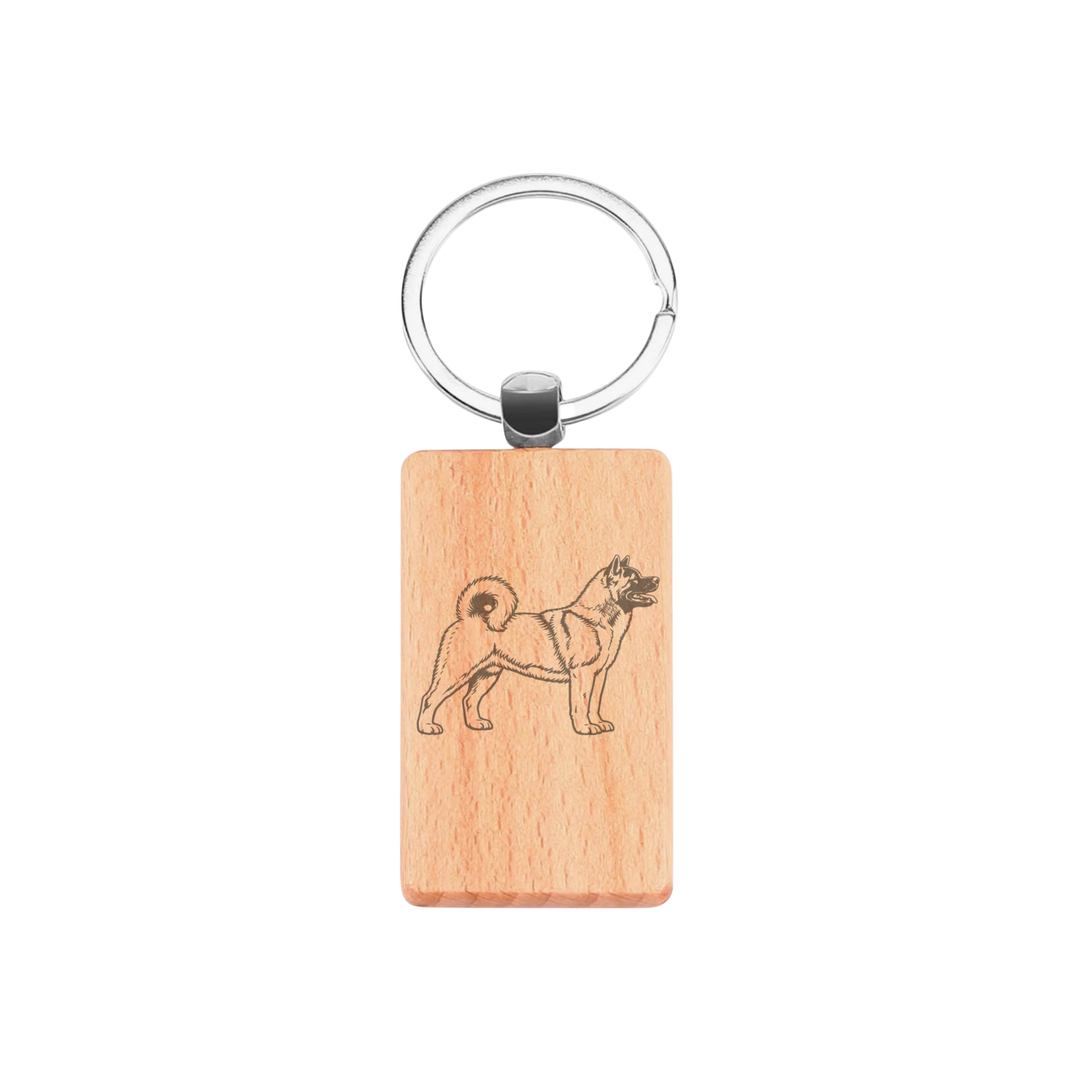 Akita Standing Engraved Rectangle Wooden Keyring