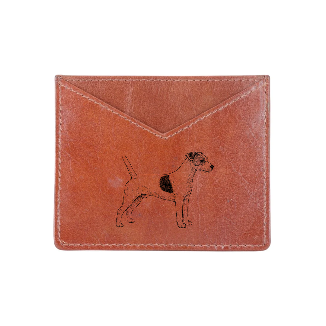 Parson Russell Terrier Standing Engraved Genuine Leather Cardholder