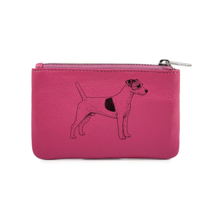 Parson Russell Terrier Standing Engraved Genuine Leather Coin Purse (Multiple Colour Options)