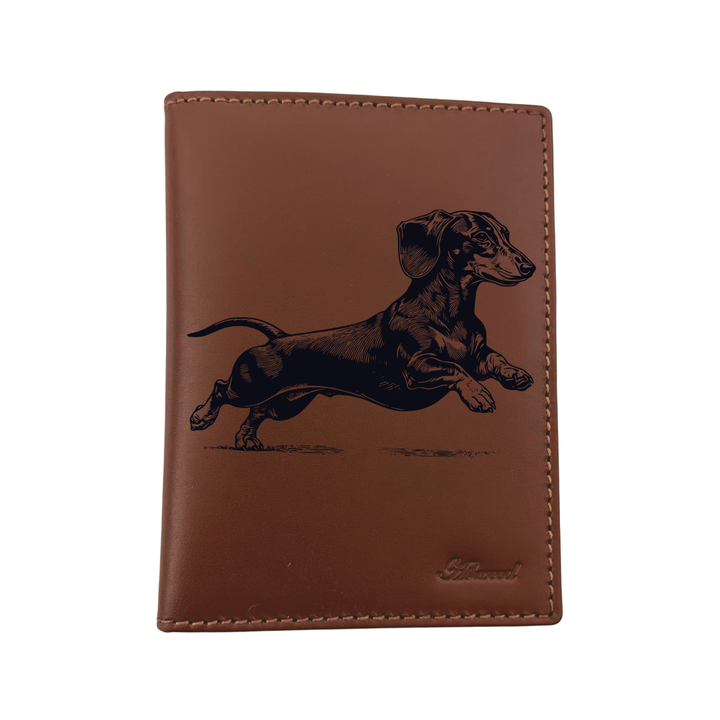 Dachshund Running Engraved Leather Passport Cover