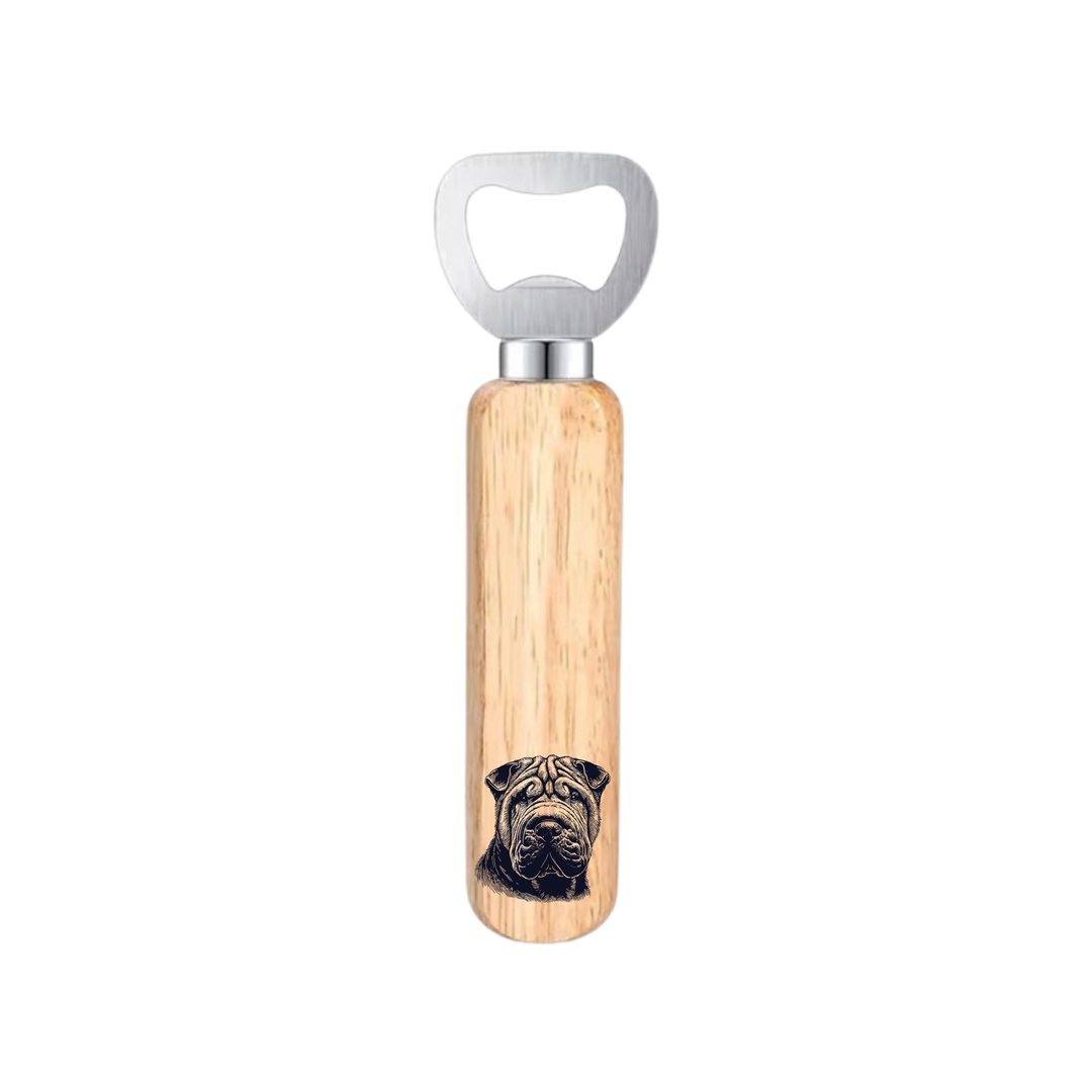 Shar Pei Face Engraved Wooden Bottle Opener