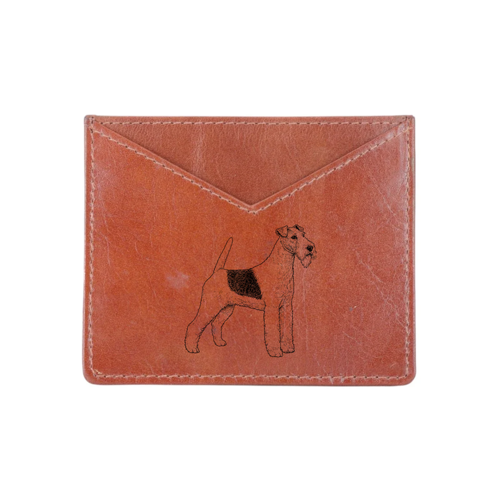 Wire Fox Terrier Standing Engraved Genuine Leather Cardholder