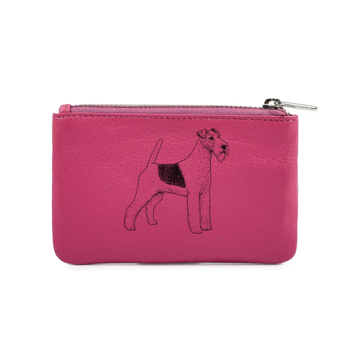 Wire Fox Terrier Standing Engraved Genuine Leather Coin Purse (Multiple Colour Options)