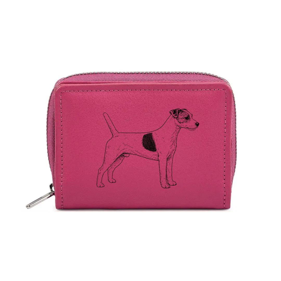 Parson Russell Terrier Standing Engraved Small Leather Purse (Green/Pink/Blue/Red)