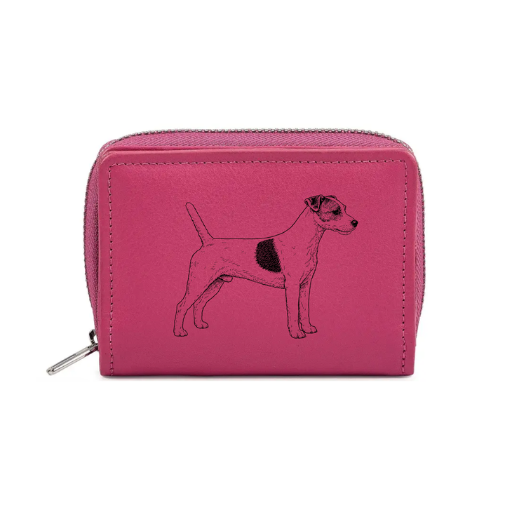 Parson Russell Terrier Standing Engraved Small Leather Purse (Green/Pink/Blue/Red)