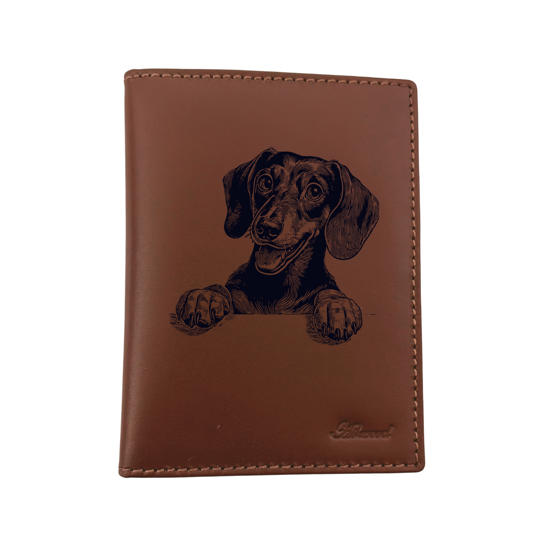 Dachshund Paws Engraved Leather Passport Cover