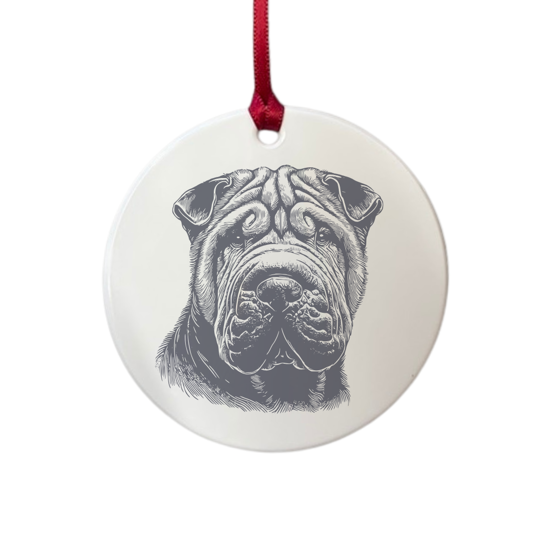 Personalised Shar Pei Face Engraved White Acrylic Decoration