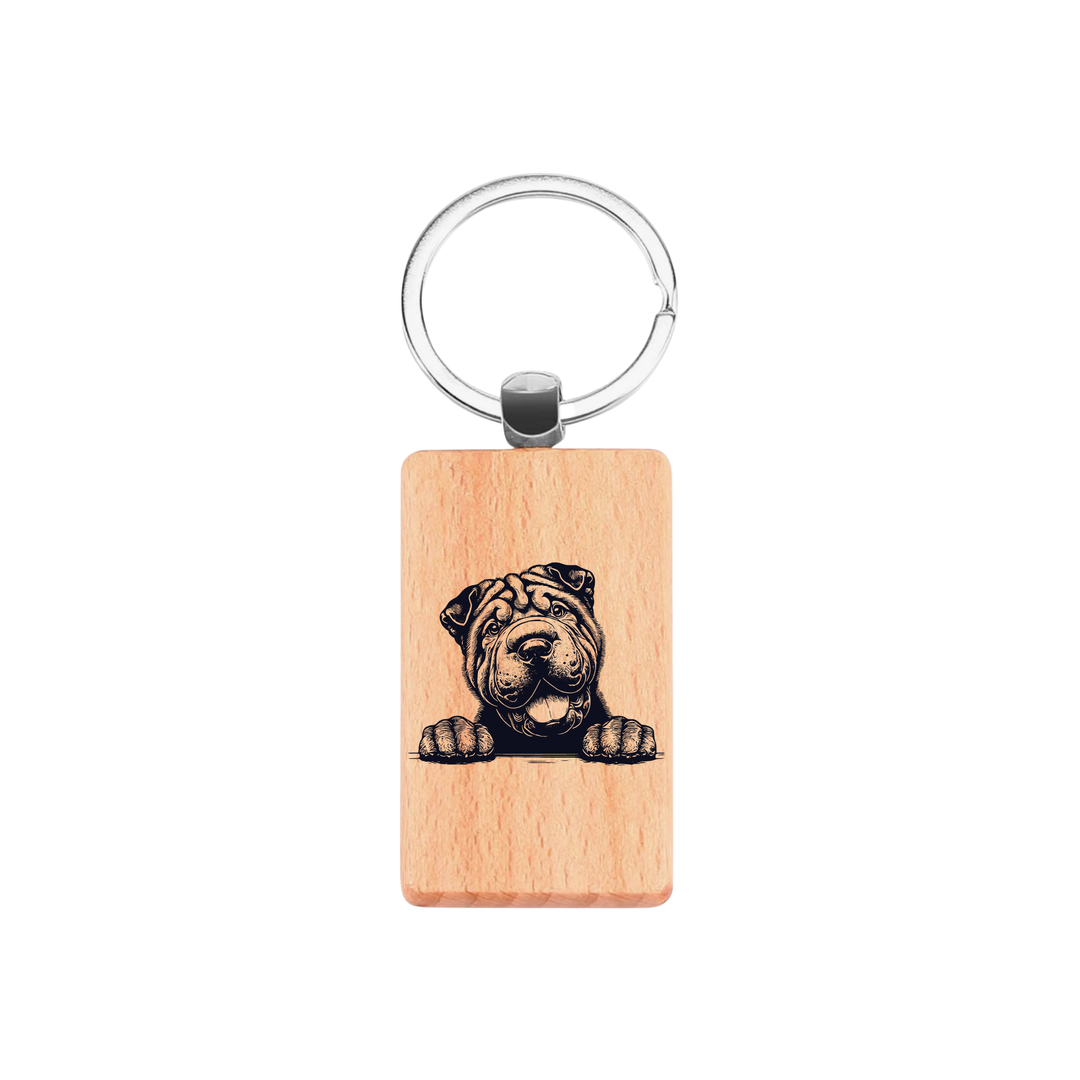 Shar Pei Paws Engraved Rectangle Wooden Keyring