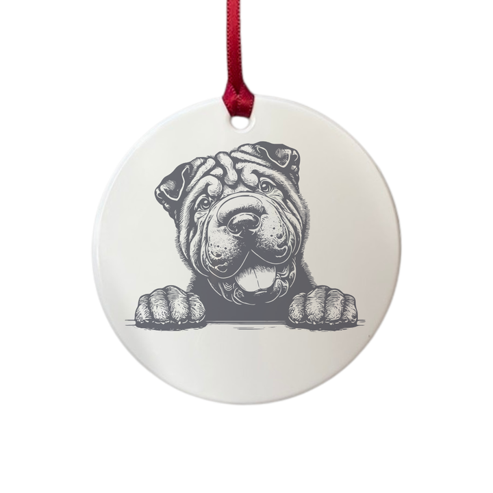 Personalised Shar Pei Paws Engraved White Acrylic Decoration
