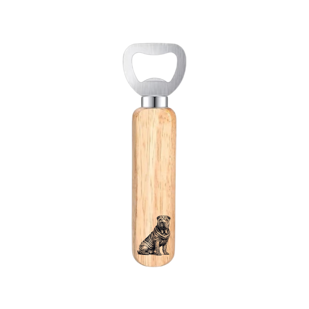 Shar Pei Sitting Engraved Wooden Bottle Opener