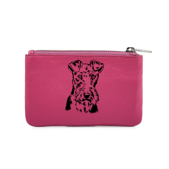 Wire Fox Terrier Face Engraved Genuine Leather Coin Purse (Multiple Colour Options)