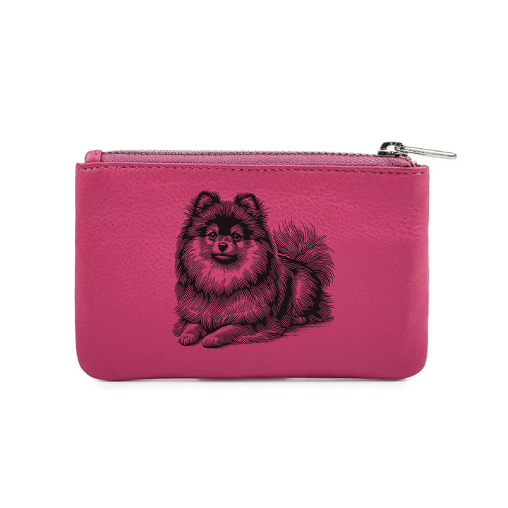 Pomeranian Lying Down Engraved Genuine Leather Coin Purse (Multiple Colour Options)