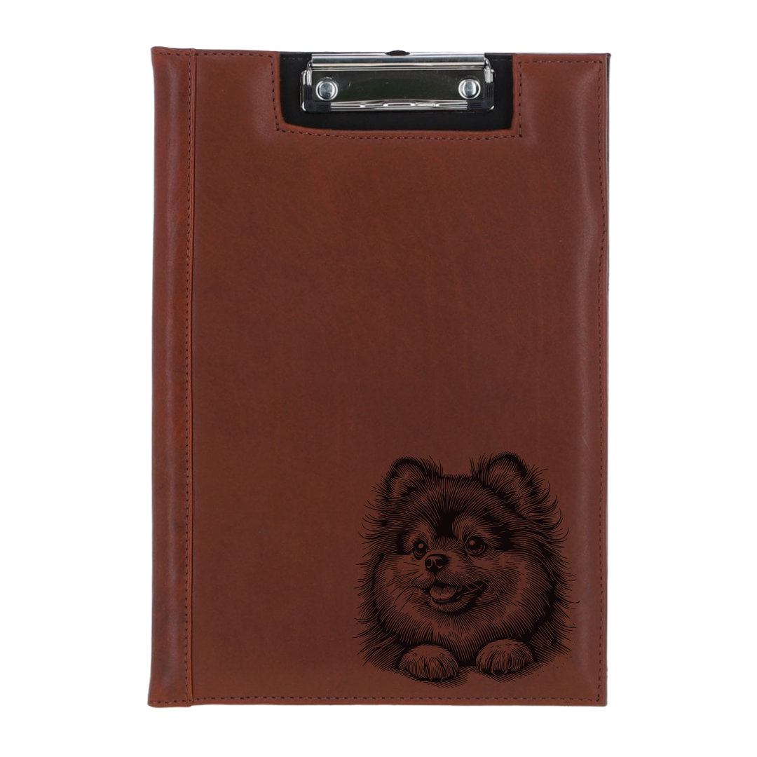 Pomeranian Paws Engraved Leather Clipboard
