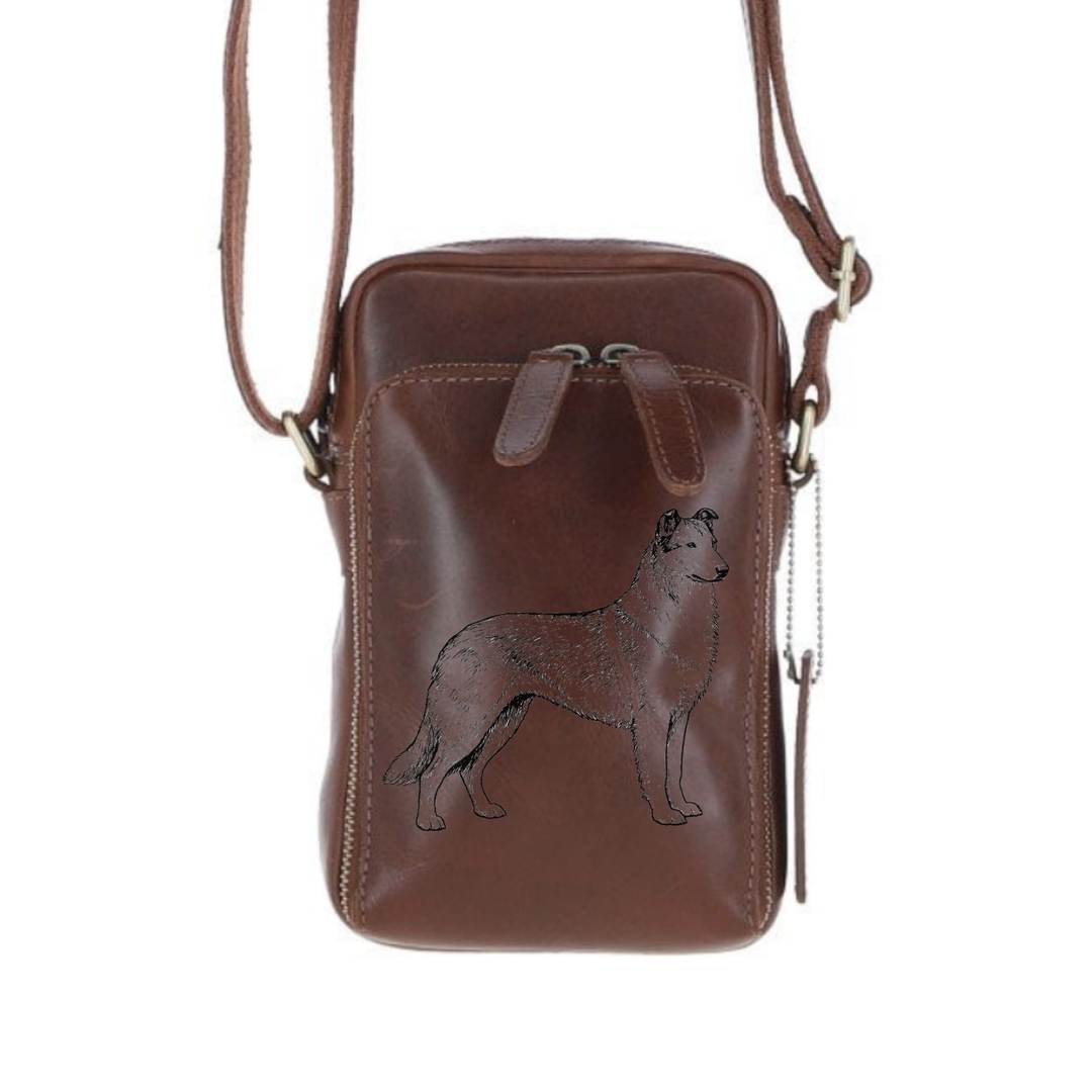 Personalised Smooth Collie Standing Leather Compact Crossbody Bag