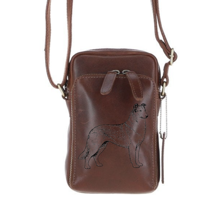 Personalised Smooth Collie Standing Leather Compact Crossbody Bag