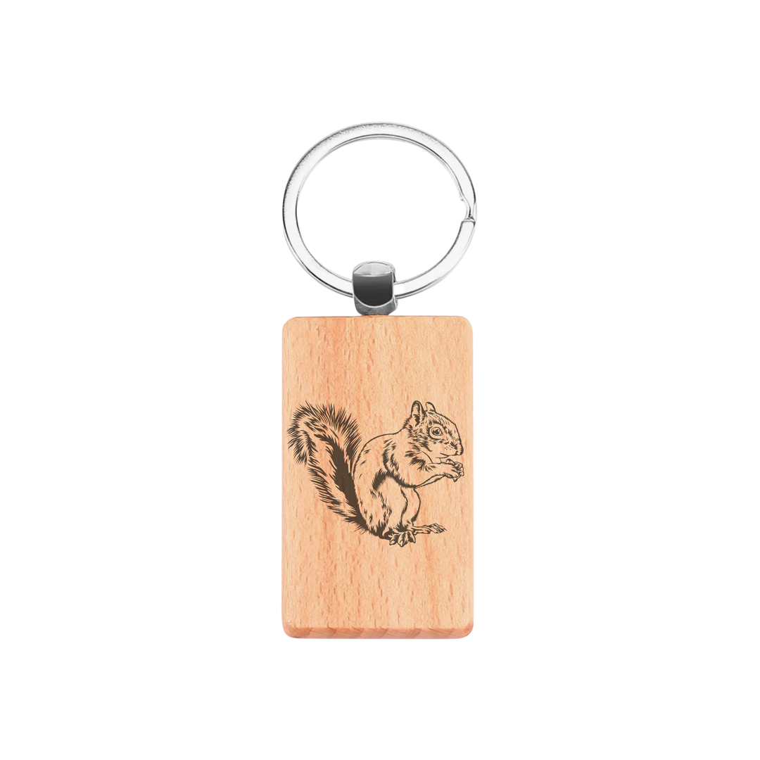 Squirrel Engraved Rectangle Wooden Keyring