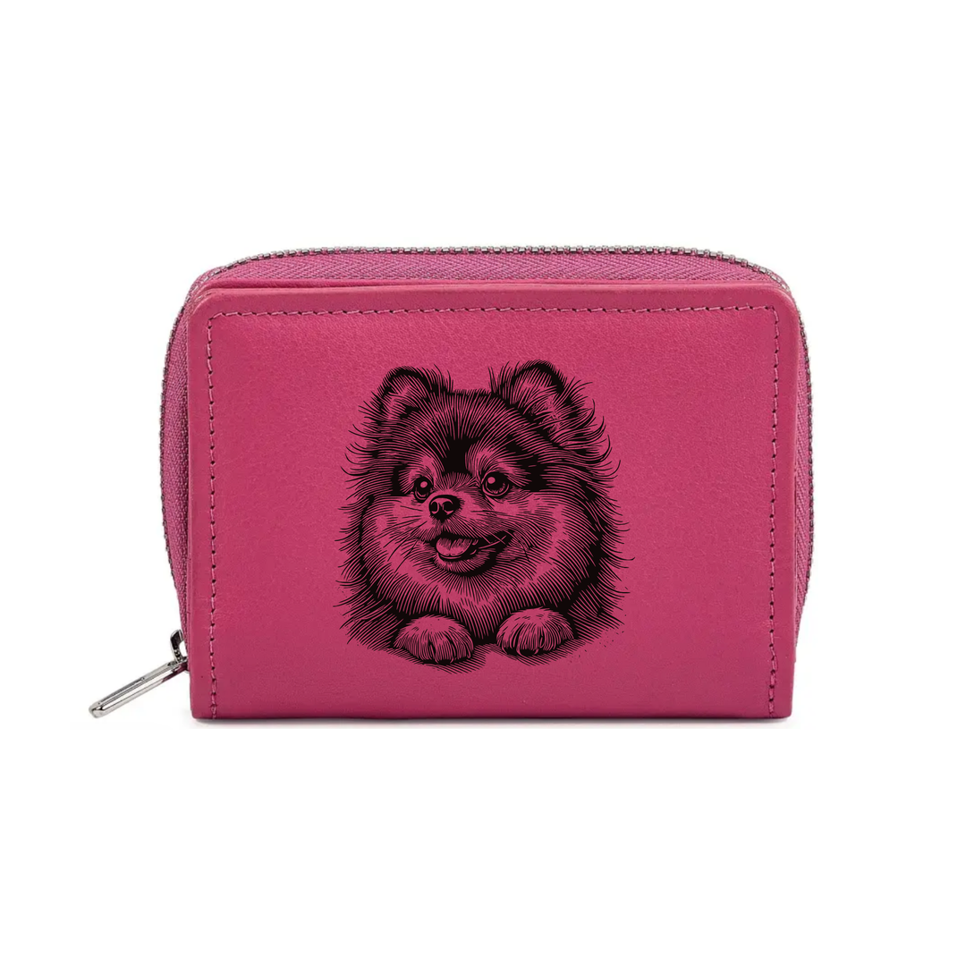 Pomeranian Paws Engraved Small Leather Purse (Green/Pink/Blue/Red)