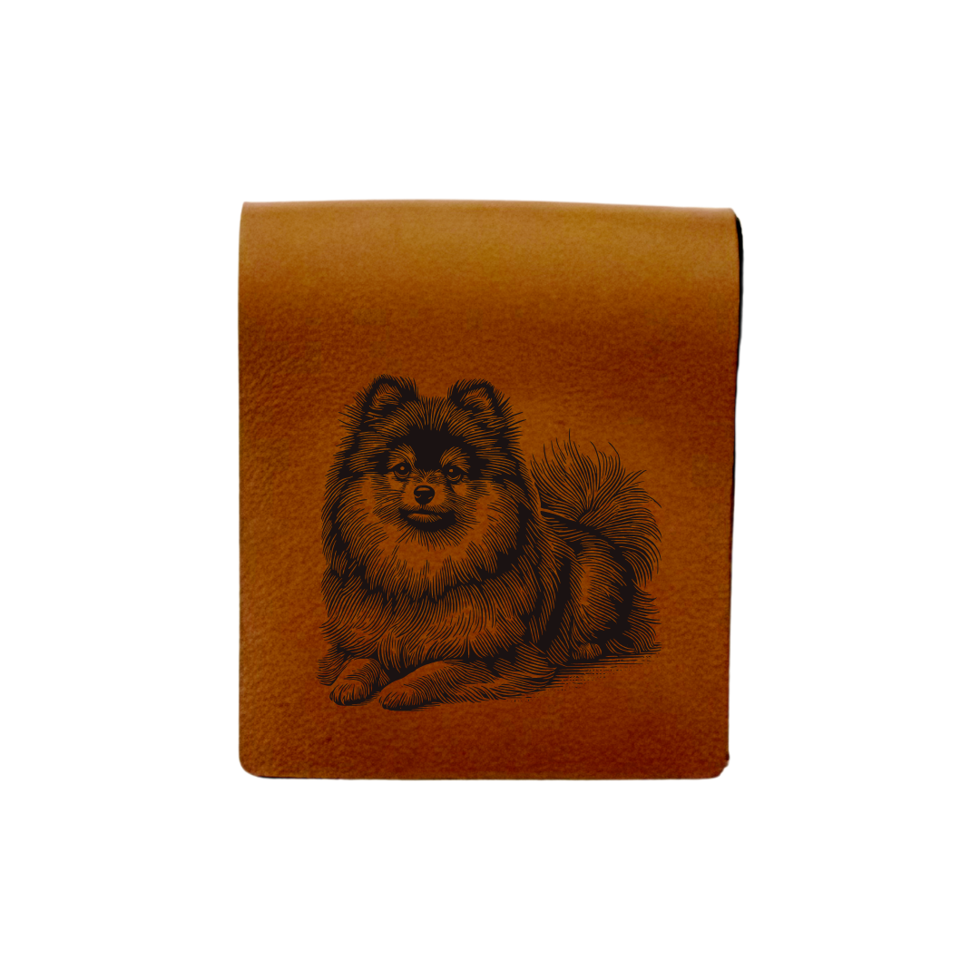 Pomeranian LD Engraved Genuine Leather Magnetic Bookmark