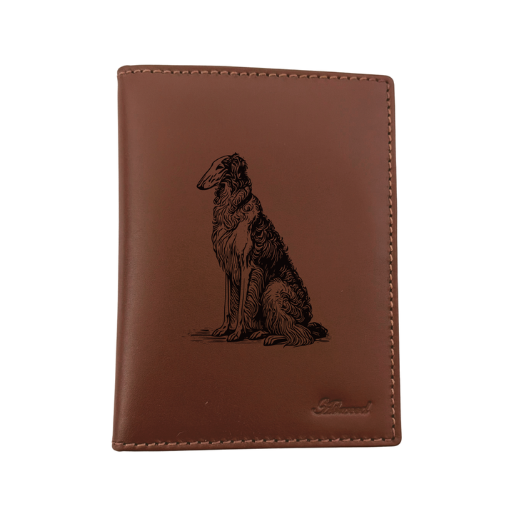 Borzoi Sitting Engraved Leather Passport Cover
