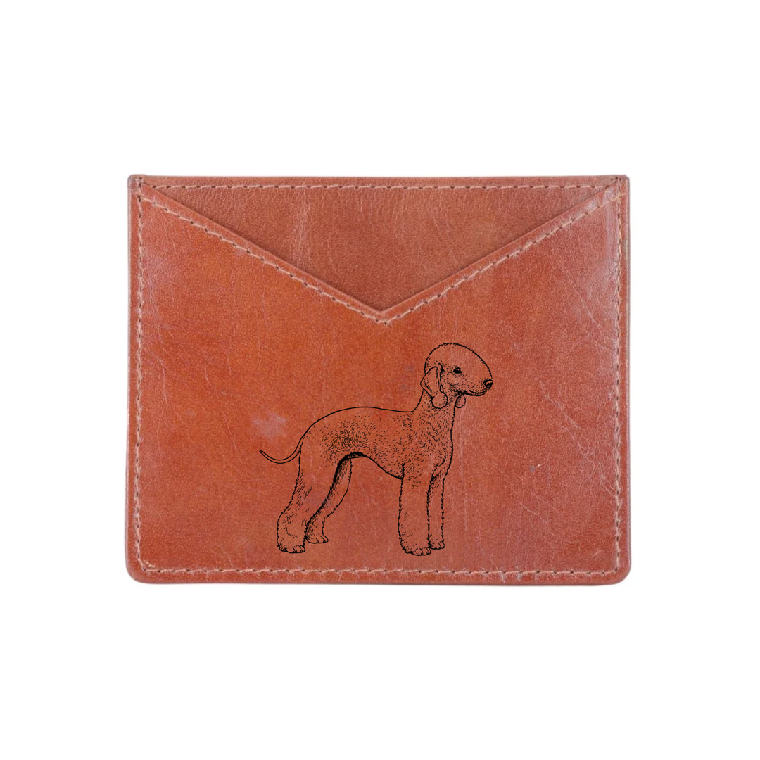 Bedlington Terrier Standing Engraved Genuine Leather Cardholder