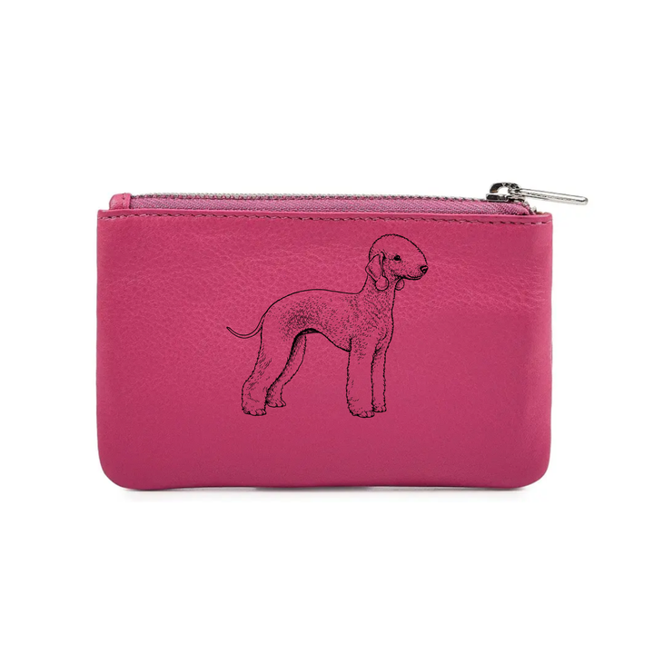 Bedlington Terrier Standing Engraved Genuine Leather Coin Purse (Multiple Colour Options)