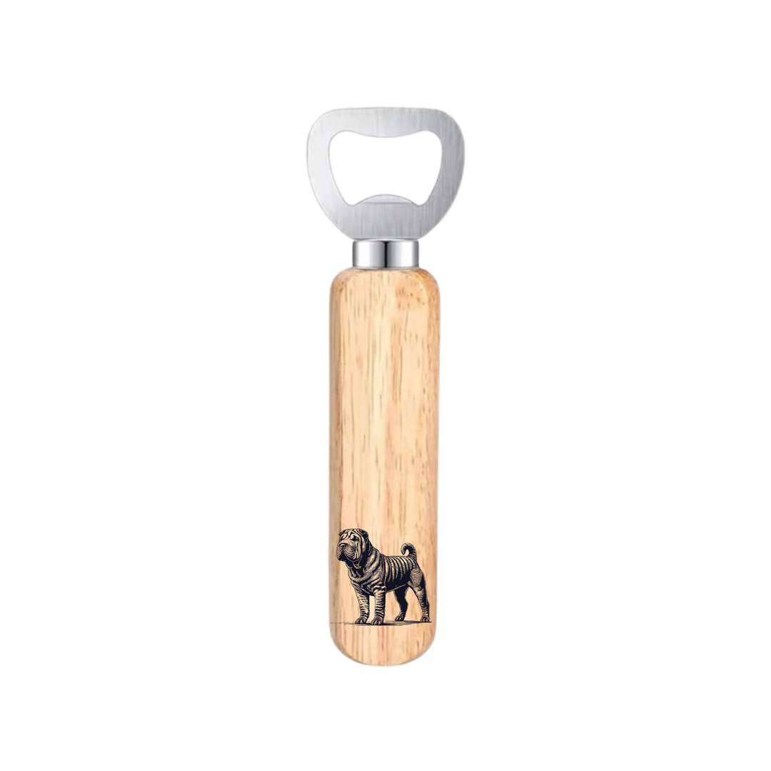 Shar Pei Standing Engraved Wooden Bottle Opener