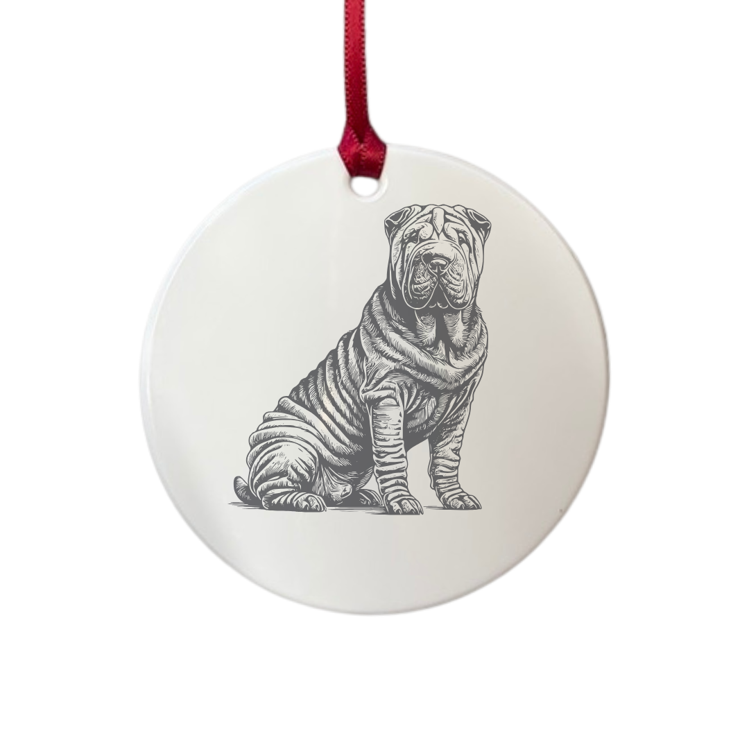 Personalised Shar Pei Sitting Engraved White Acrylic Decoration