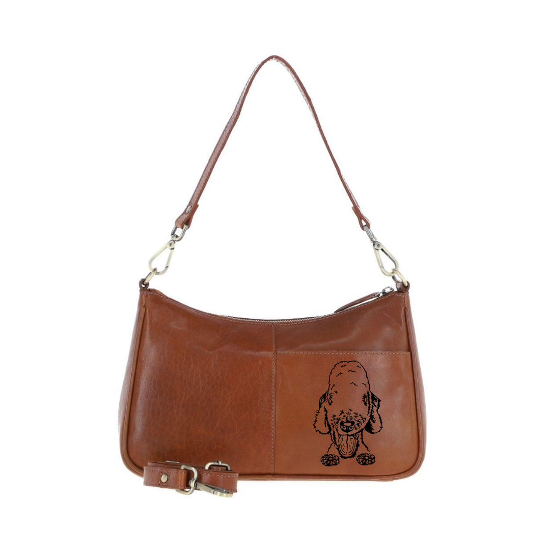 Bedlington Terrier Face Engraved Genuine Leather Shoulder Bag