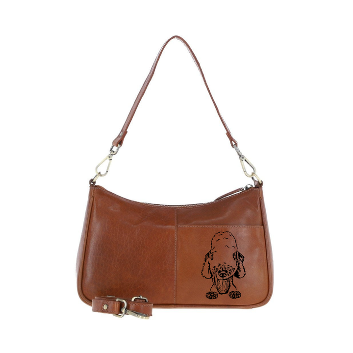 Bedlington Terrier Face Engraved Genuine Leather Shoulder Bag