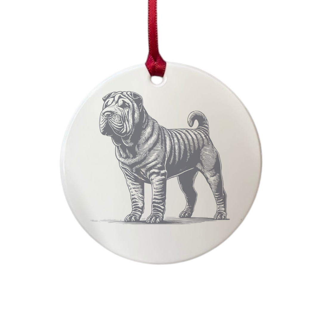 Personalised Shar Pei Standing Engraved White Acrylic Decoration