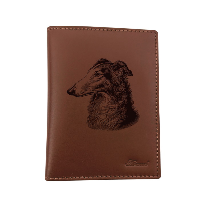 Borzoi Face Engraved Leather Passport Cover