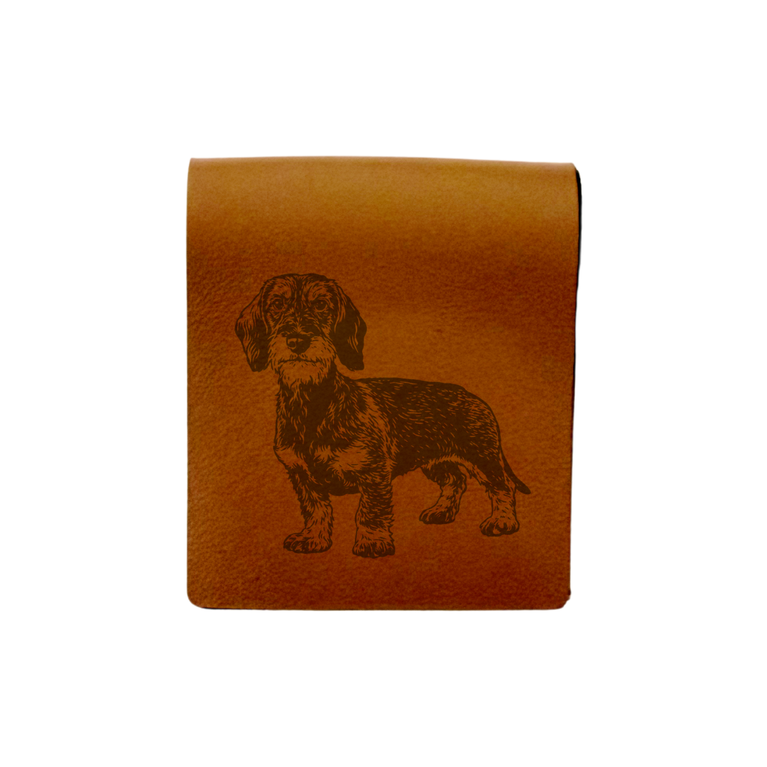 Wire Dachshund Standing Engraved Genuine Leather Magnetic Bookmark