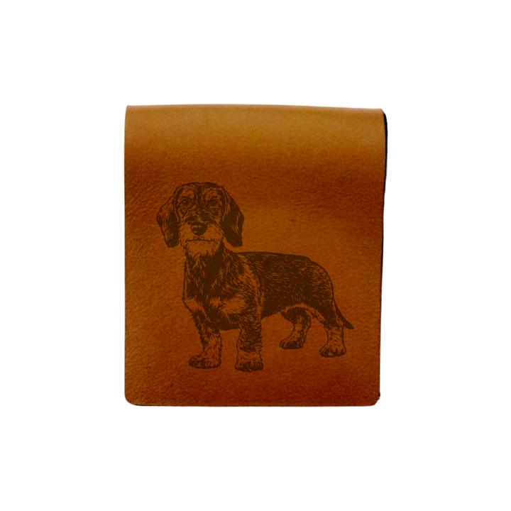 Wire Dachshund Standing Engraved Genuine Leather Magnetic Bookmark