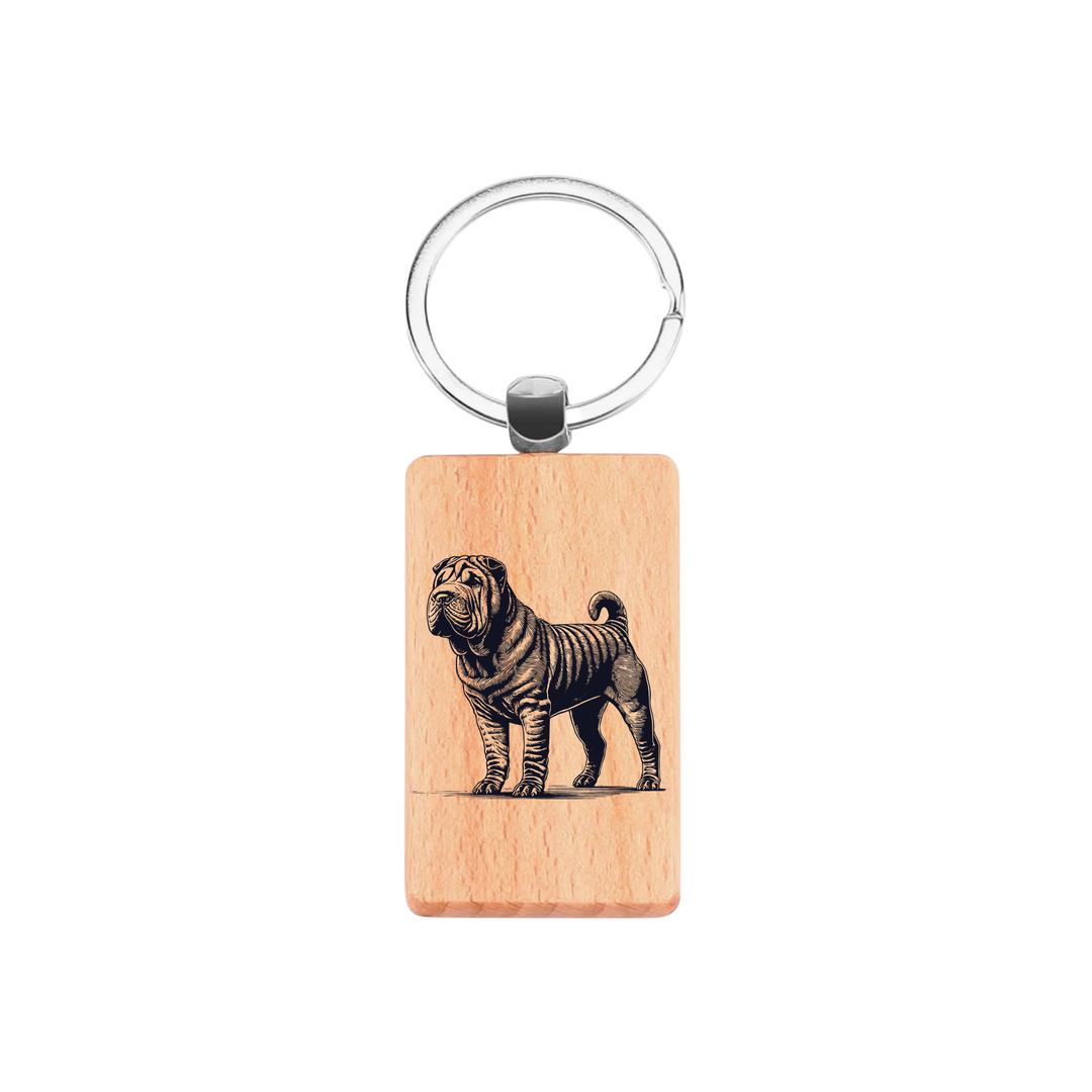 Shar Pei Standing Engraved Rectangle Wooden Keyring