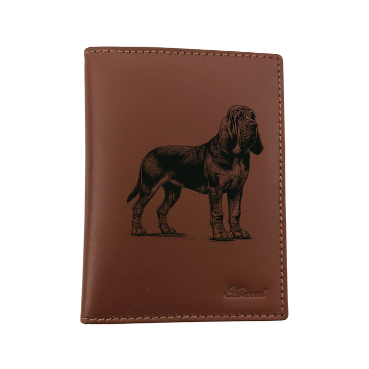 Bloodhound Standing Engraved Leather Passport Cover