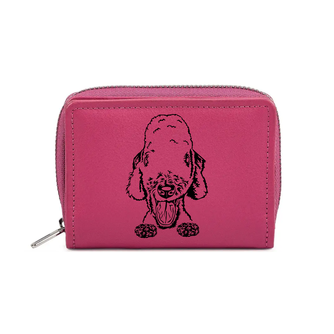 Bedlington Terrier Face Engraved Small Leather Purse (Green/Pink/Blue/Red)