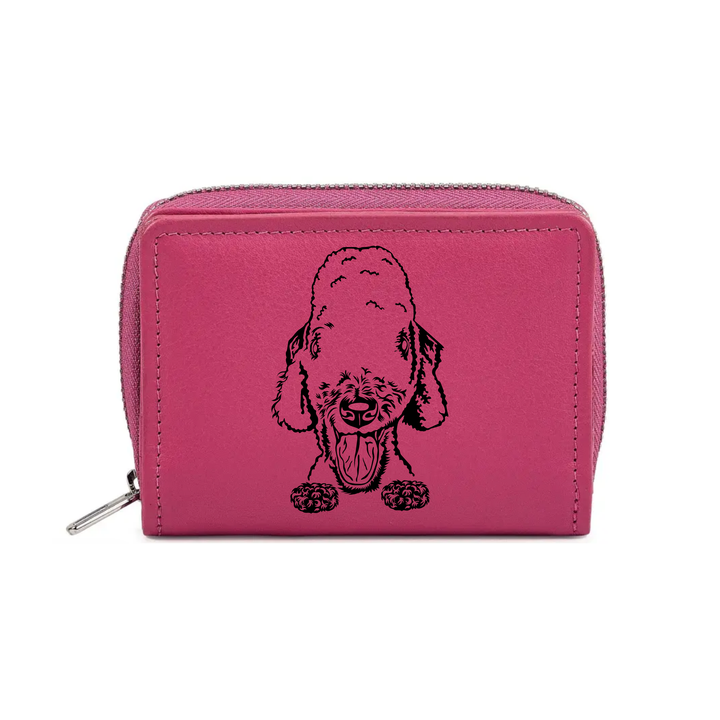 Bedlington Terrier Face Engraved Small Leather Purse (Green/Pink/Blue/Red)
