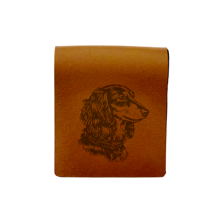 Longhaired Dachshund Face Engraved Genuine Leather Magnetic Bookmark