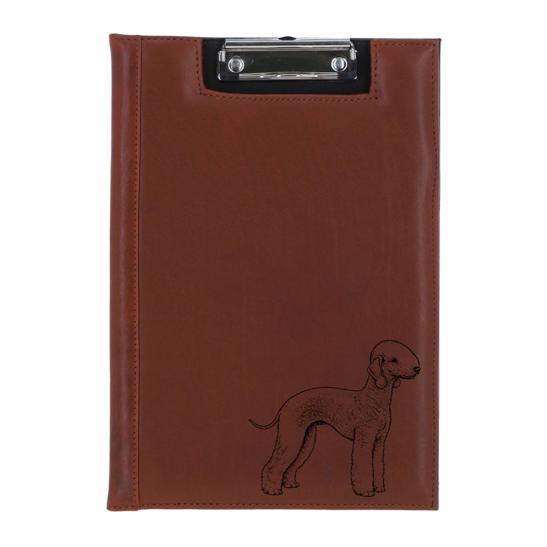 Bedlington Terrier Standing Engraved Leather Clipboard