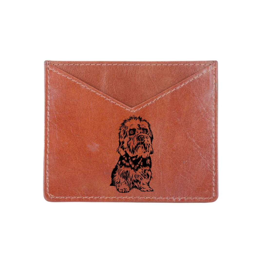 Dandie Dinmont Terrier Sitting Engraved Genuine Leather Cardholder