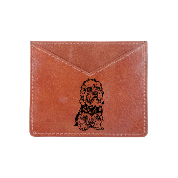 Dandie Dinmont Terrier Sitting Engraved Genuine Leather Cardholder