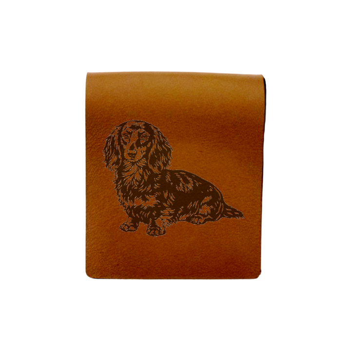 Longhaired Dachshund Standing Engraved Genuine Leather Magnetic Bookmark