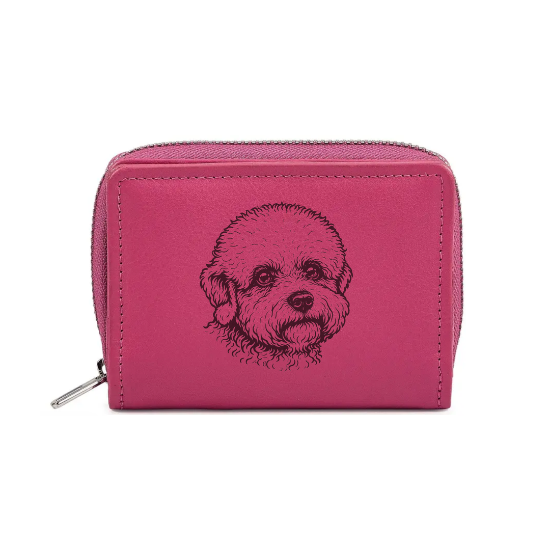 Dandie Dinmont Terrier Face Engraved Small Leather Purse (Green/Pink/Blue/Red)
