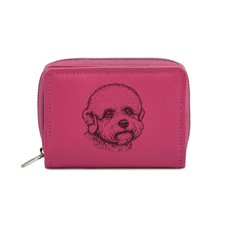 Dandie Dinmont Terrier Face Engraved Small Leather Purse (Green/Pink/Blue/Red)
