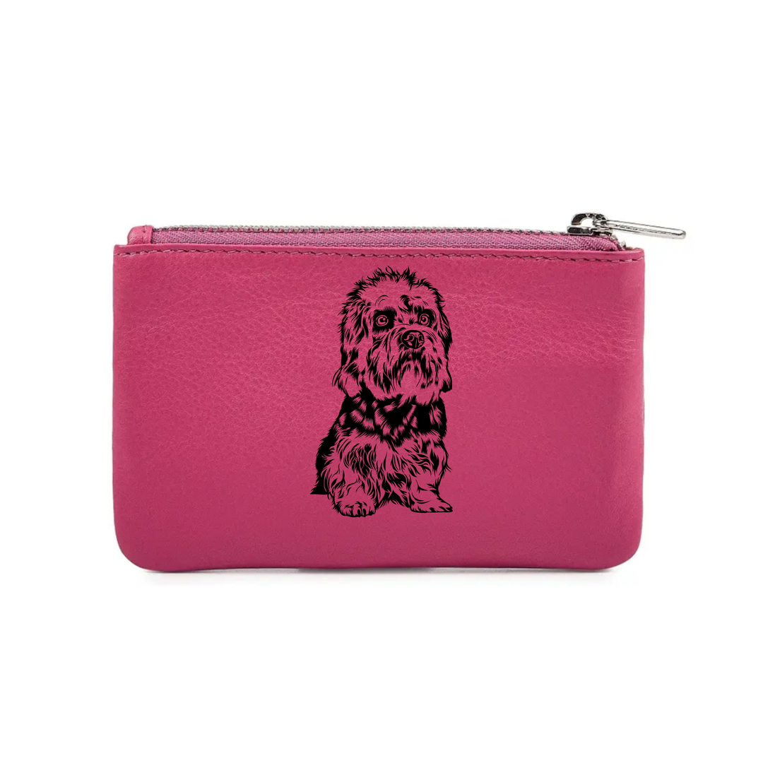 Dandie Dinmont Terrier Sitting Engraved Genuine Leather Coin Purse (Multiple Colour Options)