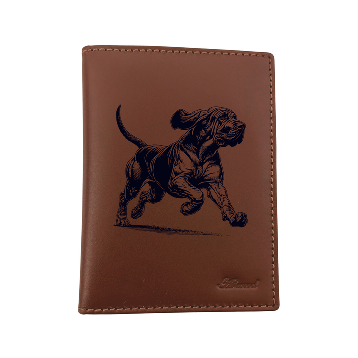 Bloodhound Running Engraved Leather Passport Cover