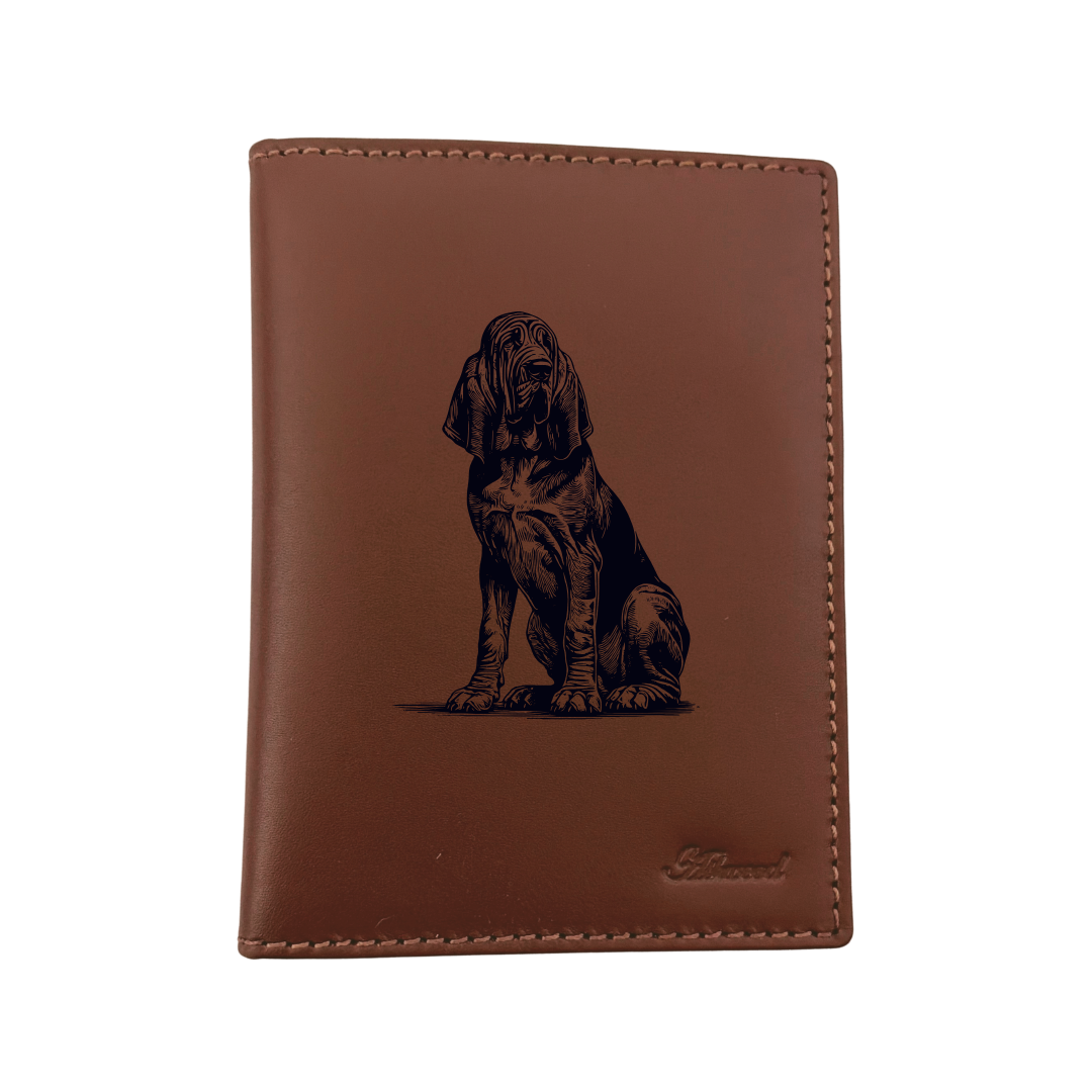 Bloodhound Sitting Engraved Leather Passport Cover