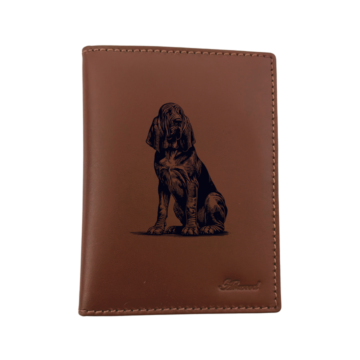 Bloodhound Sitting Engraved Leather Passport Cover