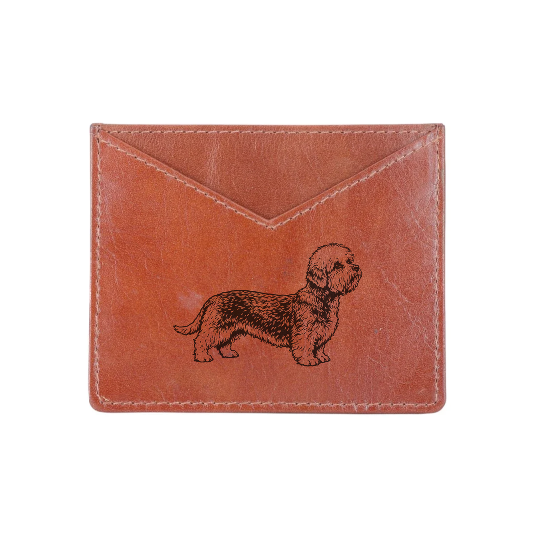 Dandie Dinmont Terrier Standing Engraved Genuine Leather Cardholder