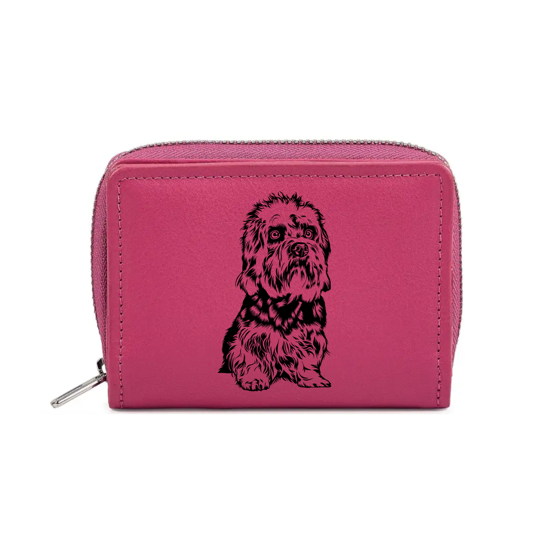 Dandie Dinmont Terrier Engraved Small Leather Purse (Green/Pink/Blue/Red)